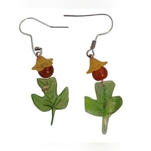 Tulip Poplar Leaf Earrings Vibrant Frosted Acrylic Flower Beads Red Glass